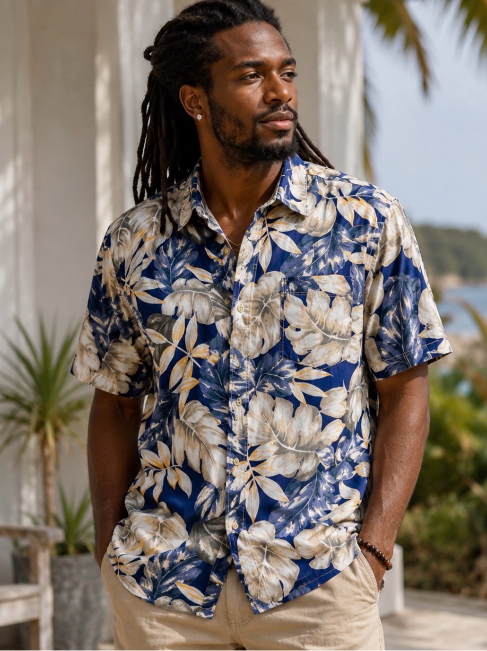 Chaps Ralph Lauren Hawaiian Shirt XL Tropical Button Up Blue Floral Camp Shirt